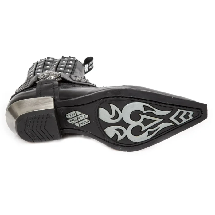 New Rock M.7950-S9 Black Ankle Boots Western Goth Strap Skull Stud Metal - Image 5
