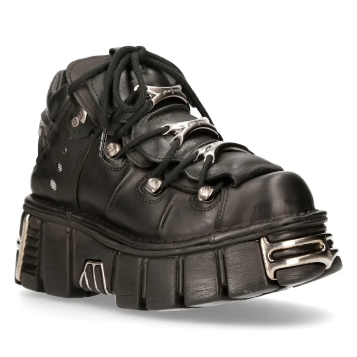 M106-s1 - New Rock Tower Unisex Metallic Black Natural Leather Biker Gothic Boots - Image 2