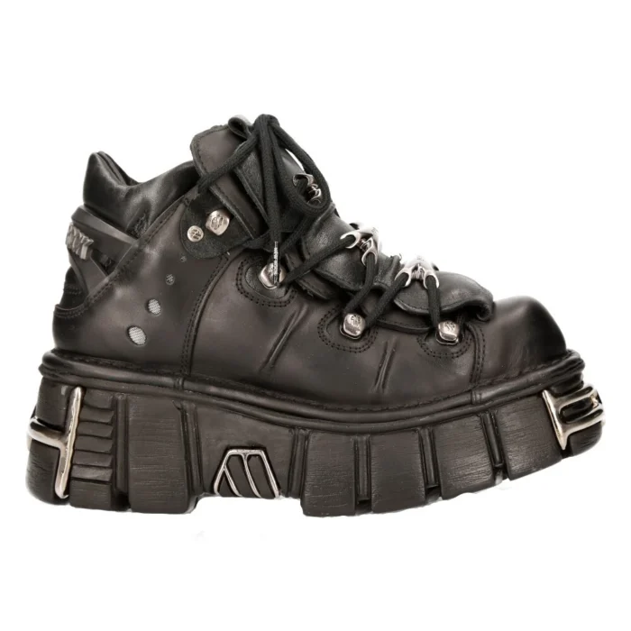 M106-s1 - New Rock Tower Unisex Metallic Black Natural Leather Biker Gothic Boots - Image 1