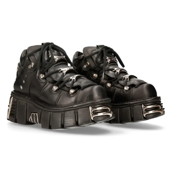 M106-s1 - New Rock Tower Unisex Metallic Black Natural Leather Biker Gothic Boots - Image 3