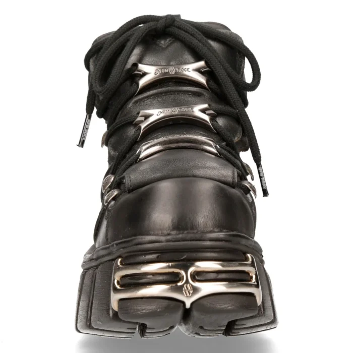 M106-s1 - New Rock Tower Unisex Metallic Black Natural Leather Biker Gothic Boots - Image 4
