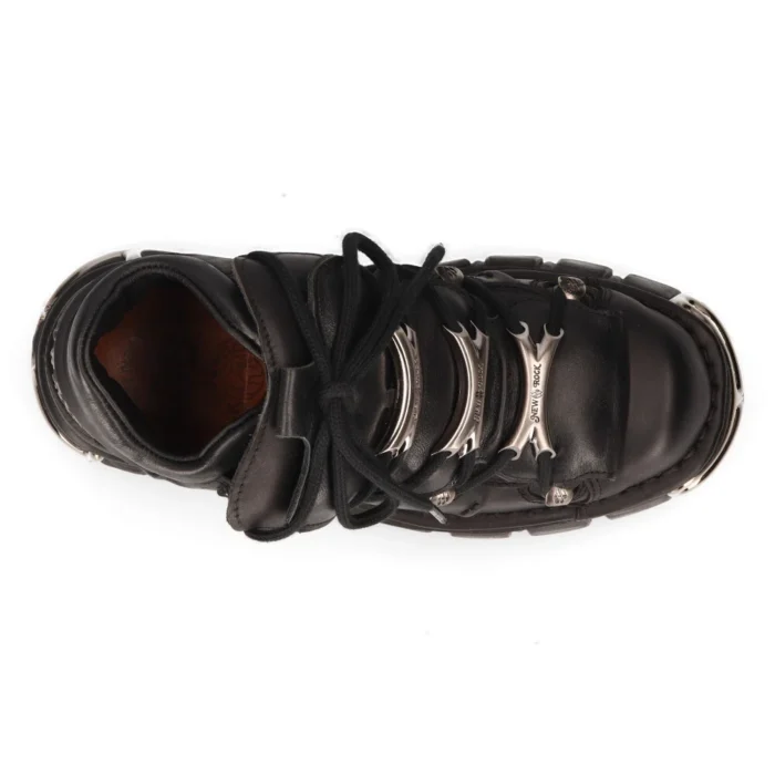 M106-s1 - New Rock Tower Unisex Metallic Black Natural Leather Biker Gothic Boots - Image 8