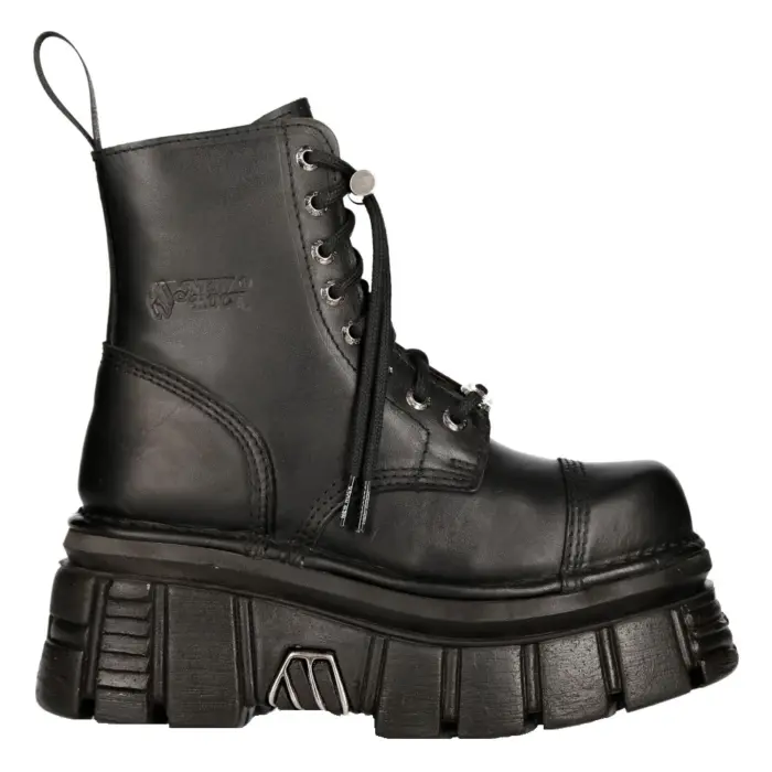 New Rock M-NewMILI083-S21 TOWER COMBAT BOOTS Black Leather Platform Biker Shoes - Image 1