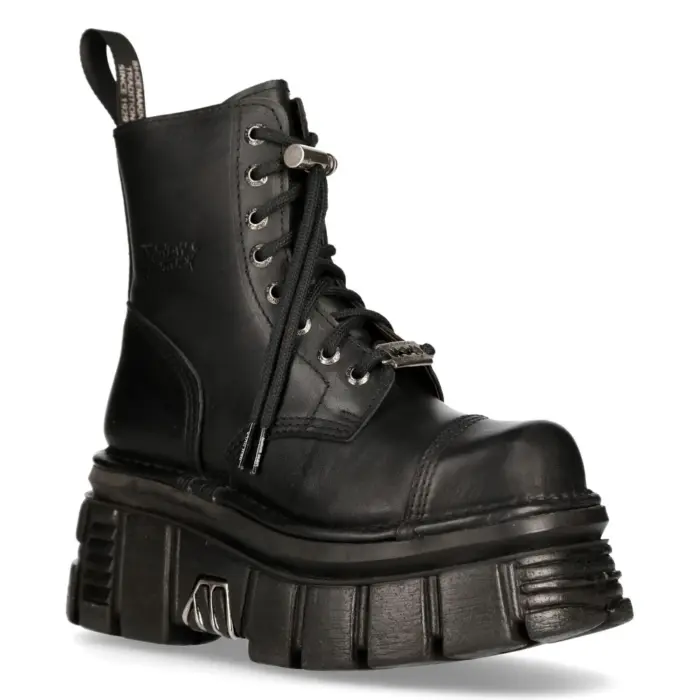 New Rock M-NewMILI083-S21 TOWER COMBAT BOOTS Black Leather Platform Biker Shoes - Image 2