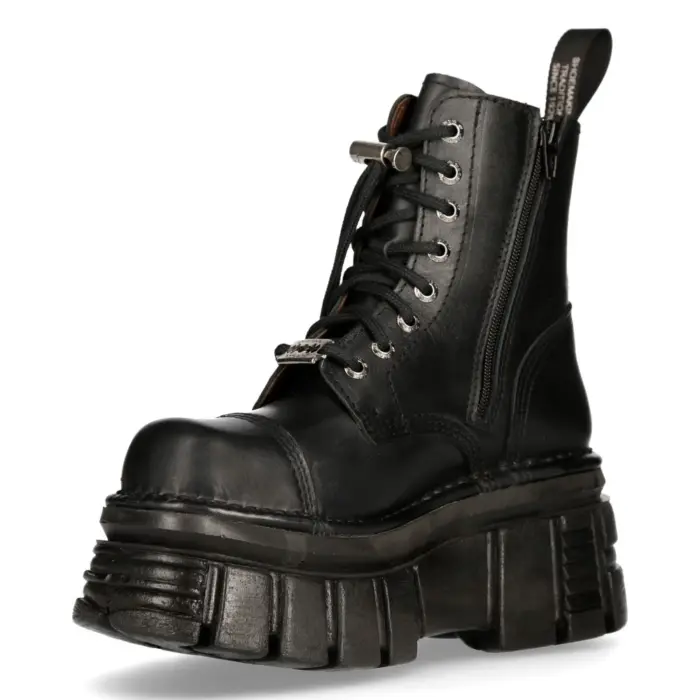 New Rock M-NewMILI083-S21 TOWER COMBAT BOOTS Black Leather Platform Biker Shoes - Image 7