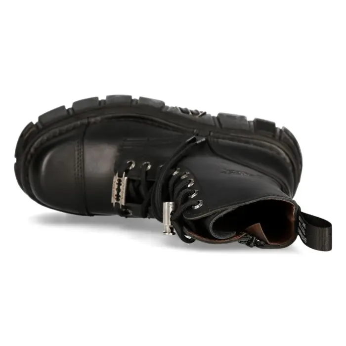 New Rock M-NewMILI083-S21 TOWER COMBAT BOOTS Black Leather Platform Biker Shoes - Image 4