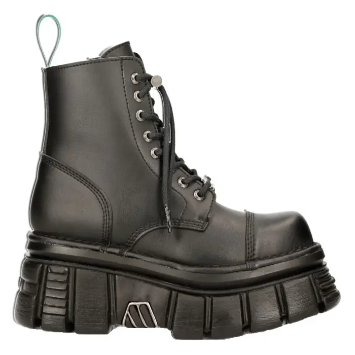 New Rock M-NewMILI083-VS2 VEGAN BOOTS Combat Black Leather Platform Biker Shoes - Image 1