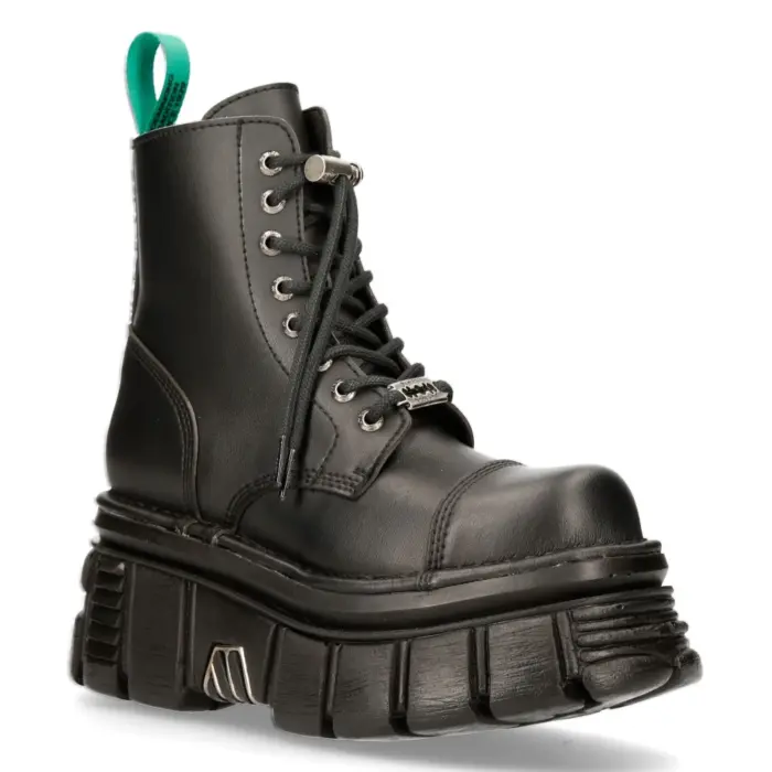 New Rock M-NewMILI083-VS2 VEGAN BOOTS Combat Black Leather Platform Biker Shoes - Image 2