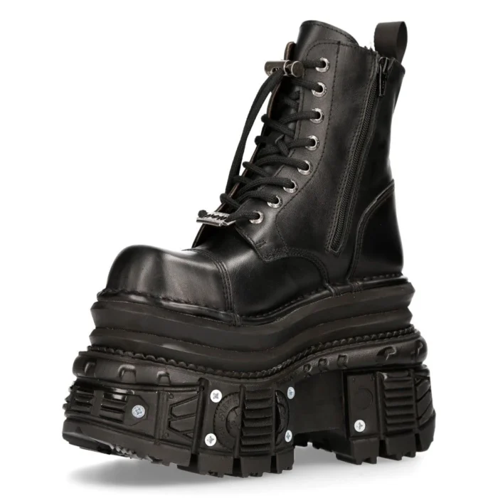 New Rock MILI083CCT-C4 Metallic Black Leather Military Boots Punk Goth Rock - Image 7
