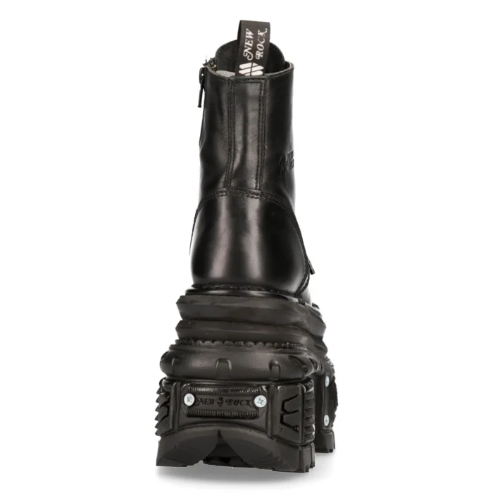 New Rock MILI083CCT-C4 Metallic Black Leather Military Boots Punk Goth Rock - Image 6