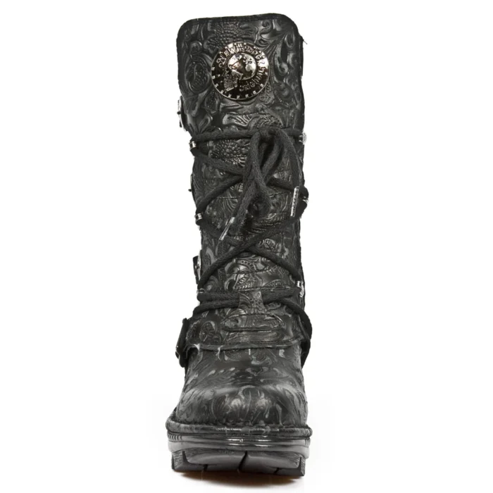 New Rock NEOTR005-S25 Vintage Floral Black Gothic Rock Punk Ladies Leather Boots - Image 7