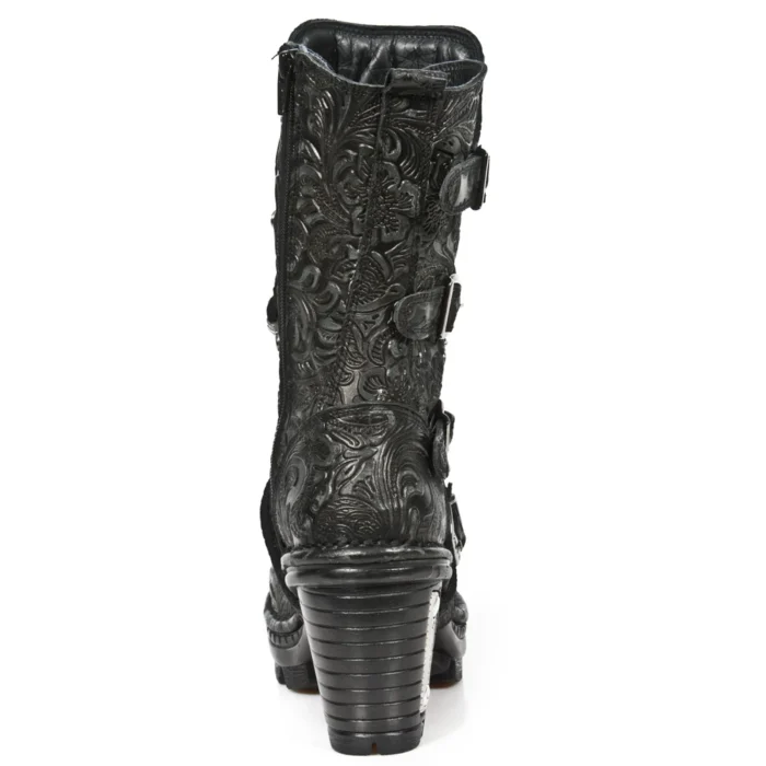 New Rock NEOTR005-S25 Vintage Floral Black Gothic Rock Punk Ladies Leather Boots - Image 5