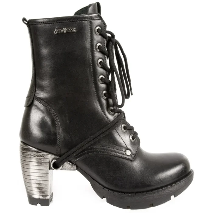 New Rock TR001-S1 Ladies Trail Black 100% Leather Gothic Punk Lace Boots - Image 2