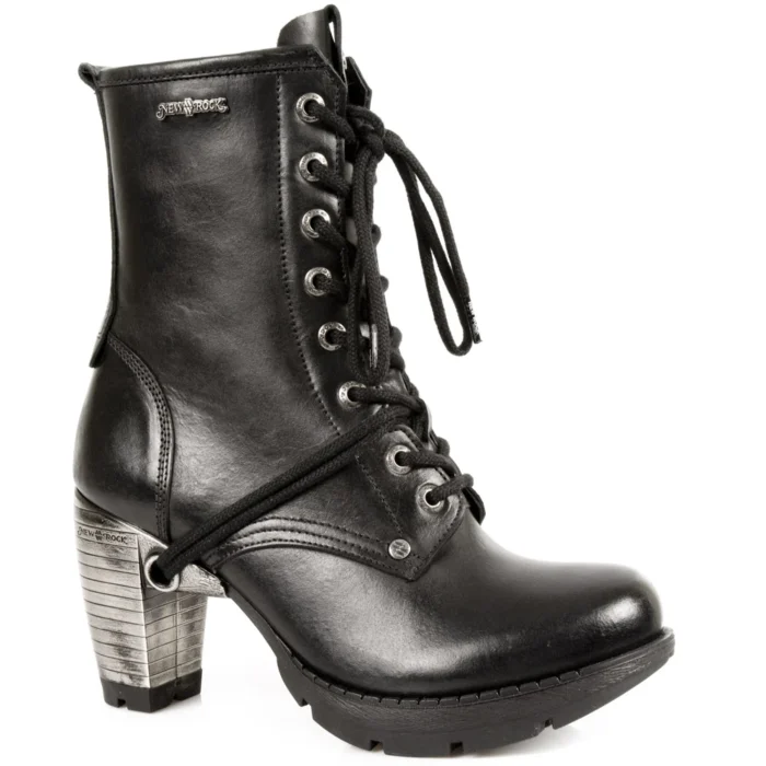 New Rock TR001-S1 Ladies Trail Black 100% Leather Gothic Punk Lace Boots - Image 7