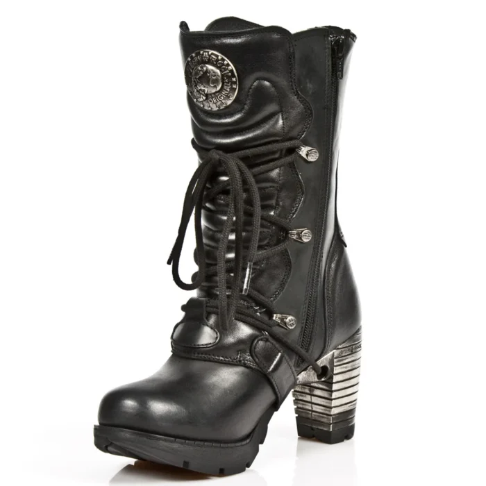 New Rock TR003-S1 womens Platform Heel Metal Rock Punk Laces Mid Boots Goth - Image 6