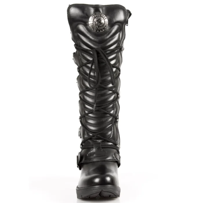 New Rock TR004-S1 Ladies Black 100% Leather Buckle Lace Knee High Biker Boots - Image 7