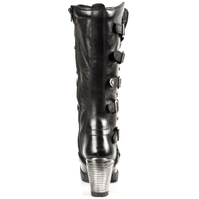 New Rock TR004-S1 Ladies Black 100% Leather Buckle Lace Knee High Biker Boots - Image 5