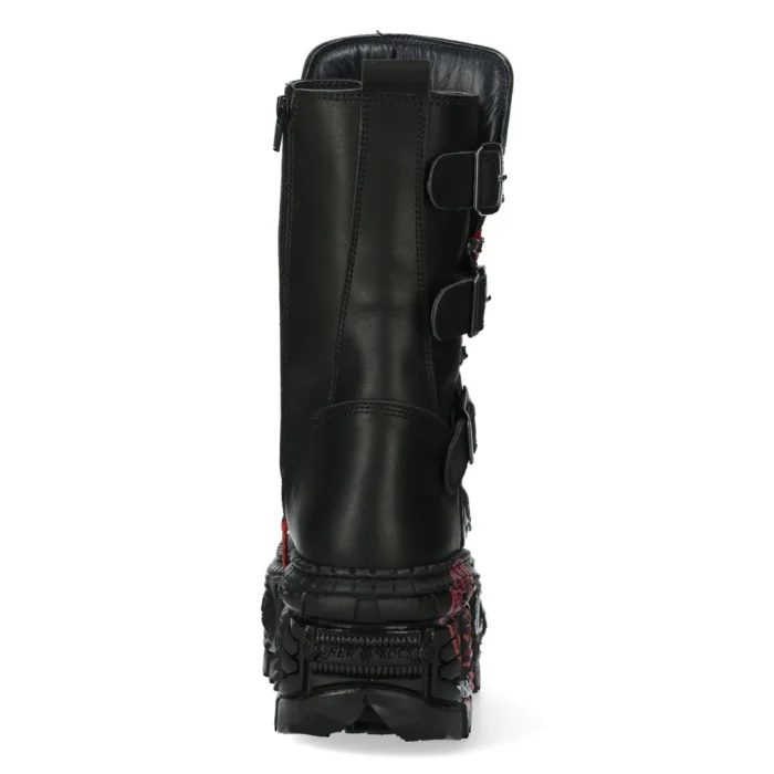 New Rock Boots WALL028B-C1 Unisex Metallic Black Leather Platform Gothic Boots - Image 5