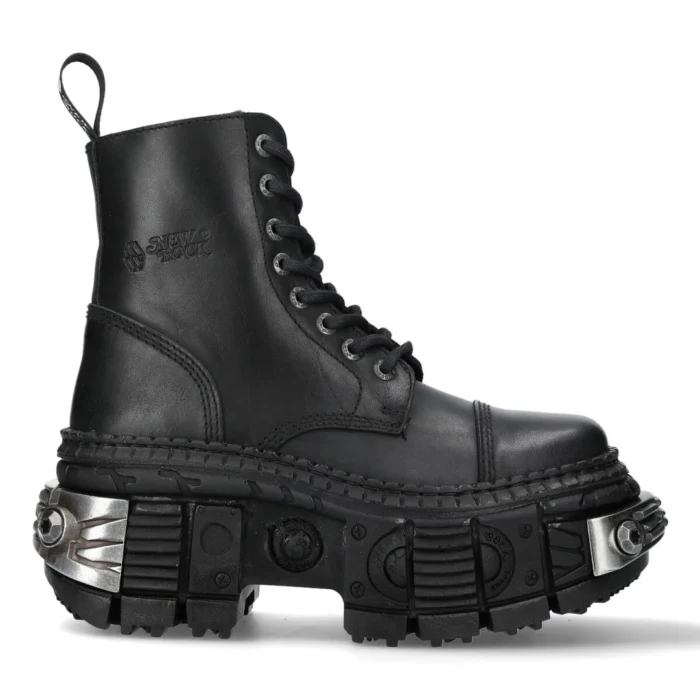 New Rock Boots WALL083C-S4 Unisex Metallic Black Leather Platform Gothic Boots - Image 1
