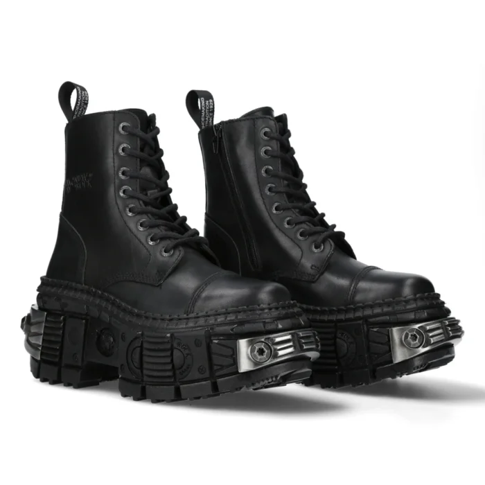 New Rock Boots WALL083C-S4 Unisex Metallic Black Leather Platform Gothic Boots - Image 2