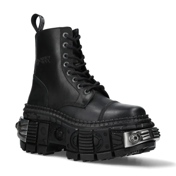New Rock Boots WALL083C-S4 Unisex Metallic Black Leather Platform Gothic Boots - Image 8