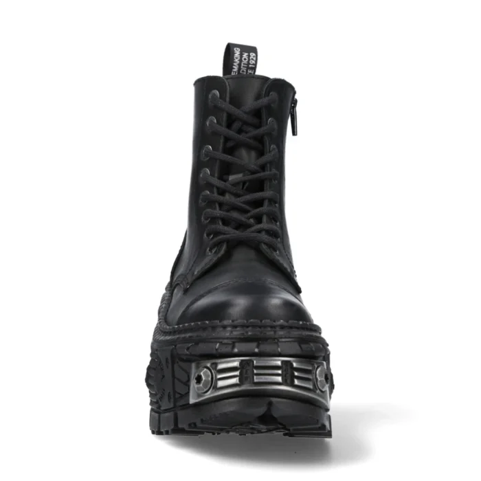 New Rock Boots WALL083C-S4 Unisex Metallic Black Leather Platform Gothic Boots - Image 7