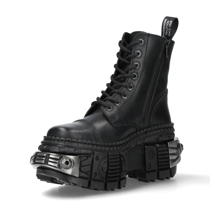 New Rock Boots WALL083C-S4 Unisex Metallic Black Leather Platform Gothic Boots - Image 6