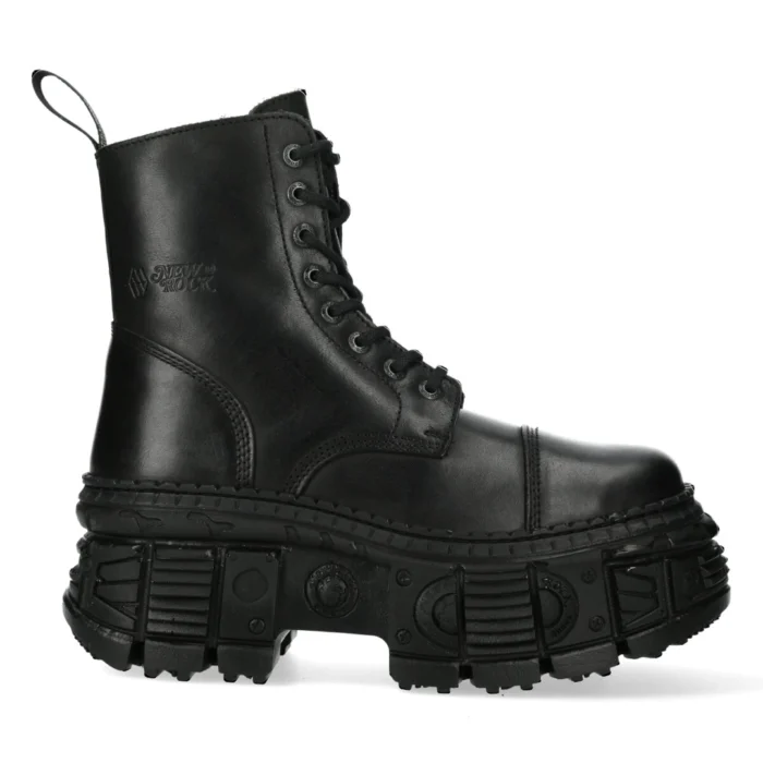 New Rock Boots Punk WALL083C-S5 Unisex Metallic Black Leather Platform Gothic EMO - Image 1