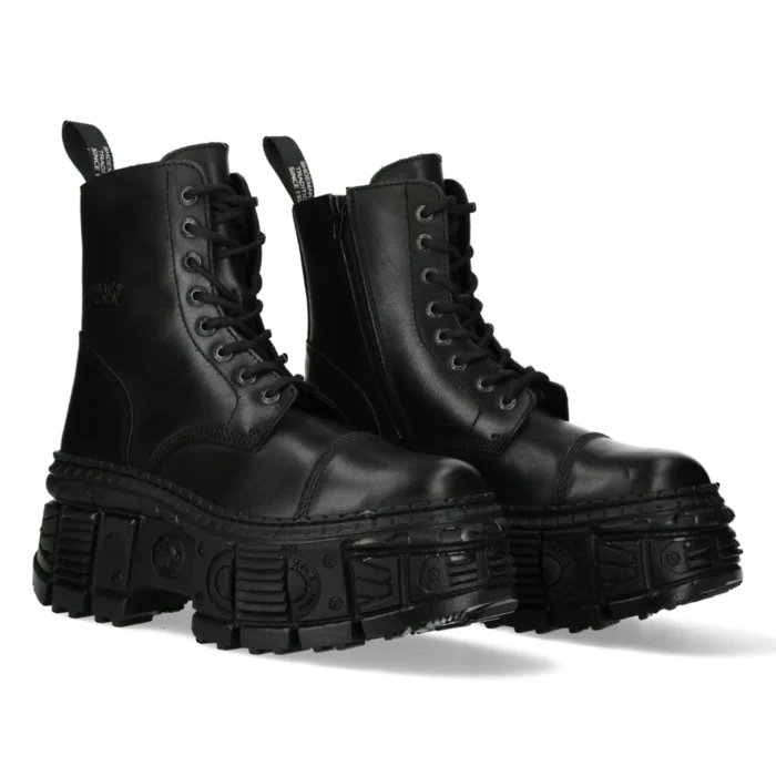 New Rock Boots Punk WALL083C-S5 Unisex Metallic Black Leather Platform Gothic EMO - Image 3
