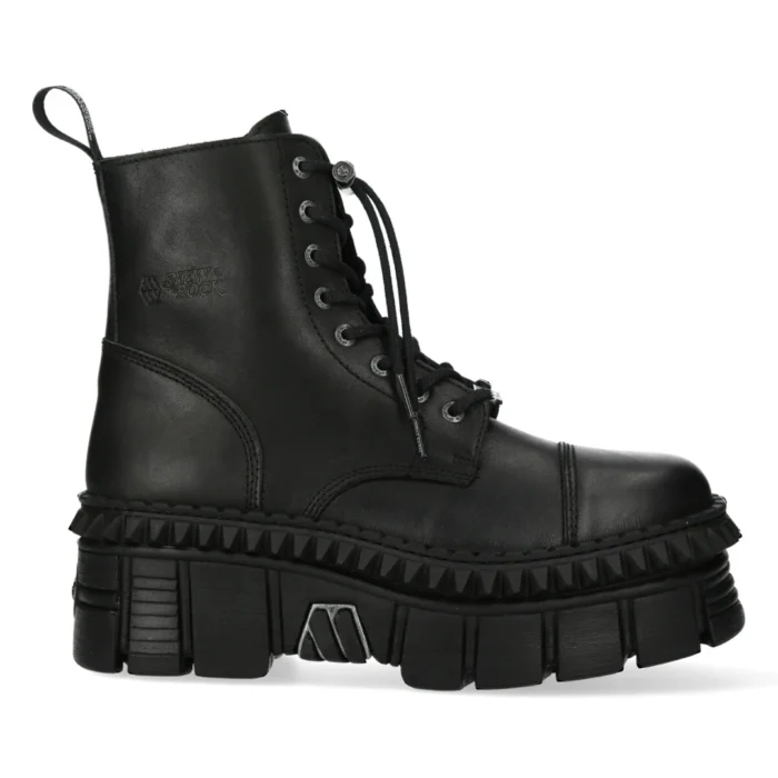 New Rock Boots Punk WALL083CCT-S6 Metallic Black Leather Platform Ankle Shoes - Image 1