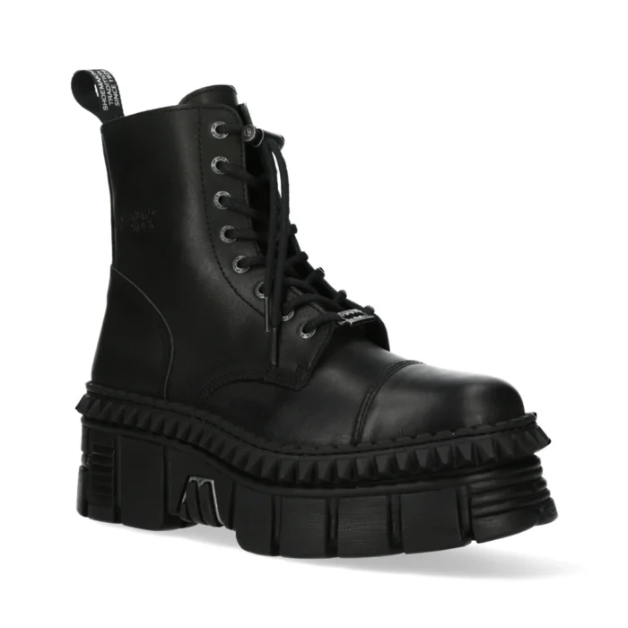 New Rock Boots Punk WALL083CCT-S6 Metallic Black Leather Platform Ankle Shoes - Image 2
