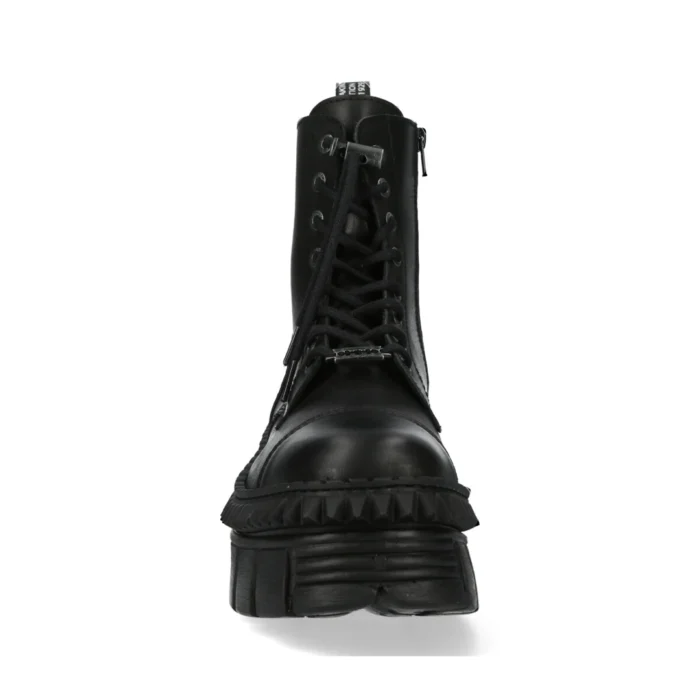 New Rock Boots Punk WALL083CCT-S6 Metallic Black Leather Platform Ankle Shoes - Image 8