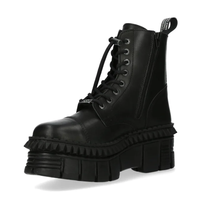 New Rock Boots Punk WALL083CCT-S6 Metallic Black Leather Platform Ankle Shoes - Image 7