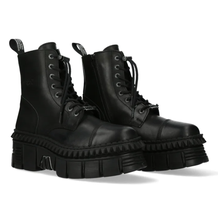 New Rock Boots Punk WALL083CCT-S6 Metallic Black Leather Platform Ankle Shoes - Image 3