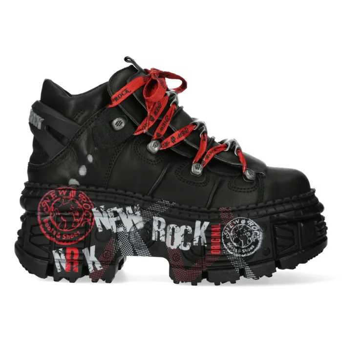 New Rock Boots WALL106-C9 Unisex Metallic Black Leather Platform Gothic Boots - Image 1