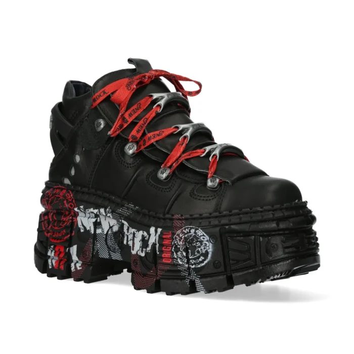 New Rock Boots WALL106-C9 Unisex Metallic Black Leather Platform Gothic Boots - Image 2