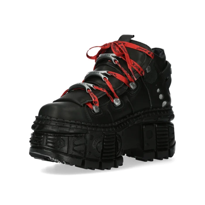 New Rock Boots WALL106-C9 Unisex Metallic Black Leather Platform Gothic Boots - Image 6