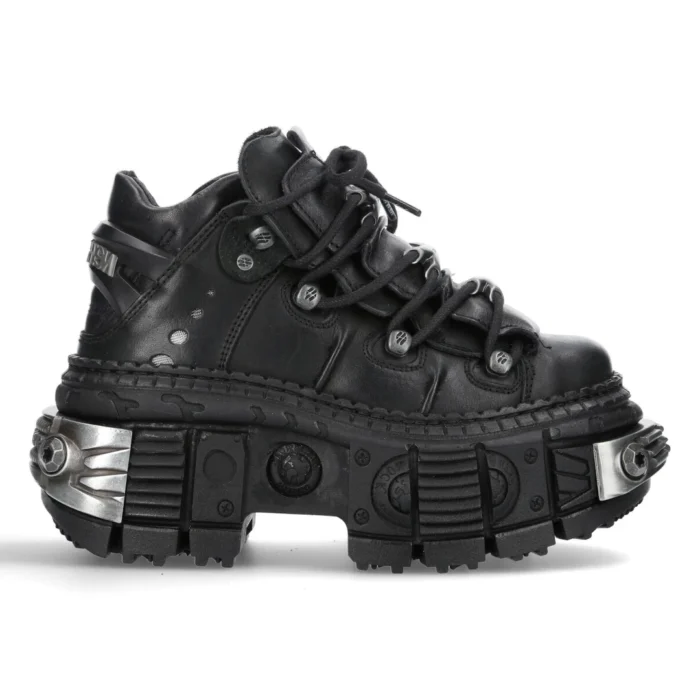New Rock Boots WALL106-S10 Unisex Metallic Black Leather Platform Gothic Boots - Image 1