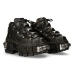 New Rock Boots WALL106-S10 Unisex Metallic Black Leather Platform Gothic Boots - Image 2