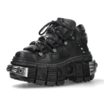 New Rock Boots WALL106-S10 Unisex Metallic Black Leather Platform Gothic Boots - Image 8