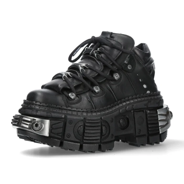 New Rock Boots WALL106-S10 Unisex Metallic Black Leather Platform Gothic Boots - Image 8