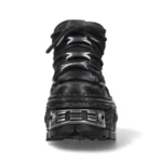 New Rock Boots WALL106-S10 Unisex Metallic Black Leather Platform Gothic Boots - Image 7