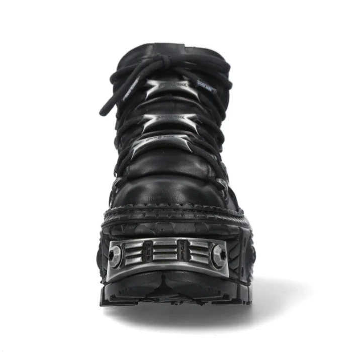 New Rock Boots WALL106-S10 Unisex Metallic Black Leather Platform Gothic Boots - Image 7