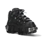 New Rock Boots WALL106-S10 Unisex Metallic Black Leather Platform Gothic Boots - Image 6