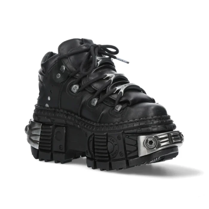 New Rock Boots WALL106-S10 Unisex Metallic Black Leather Platform Gothic Boots - Image 6