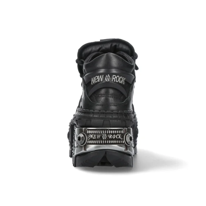 New Rock Boots WALL106-S10 Unisex Metallic Black Leather Platform Gothic Boots - Image 5