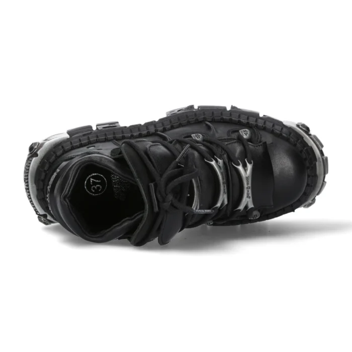 New Rock Boots WALL106-S10 Unisex Metallic Black Leather Platform Gothic Boots - Image 3