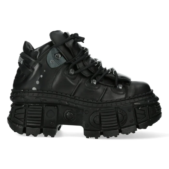 New Rock Boots Punk Rock WALL106-S12 Metallic Black Leather Platform Boots - Image 1