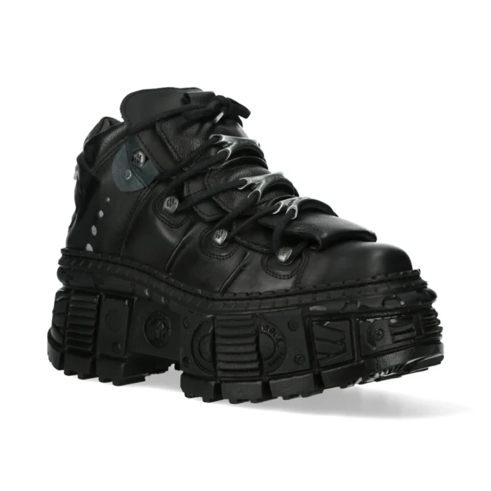 New Rock Boots Punk Rock WALL106-S12 Metallic Black Leather Platform Boots - Image 2
