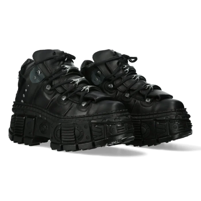 New Rock Boots Punk Rock WALL106-S12 Metallic Black Leather Platform Boots - Image 3